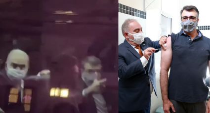 Chanceler Carlos França faz arminha com a mão, em vídeo em que Queiroga mostra o dedo