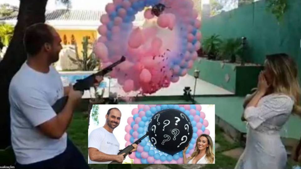 Com a esposa, Heloísa, Eduardo Bolsonaro atira em chá de revelação da filha (Reprodução/Instagram)