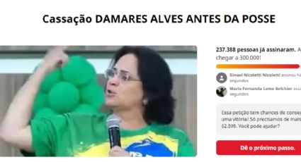 Em menos de 24h, petição para que Damares seja cassada bate 230 mil assinaturas