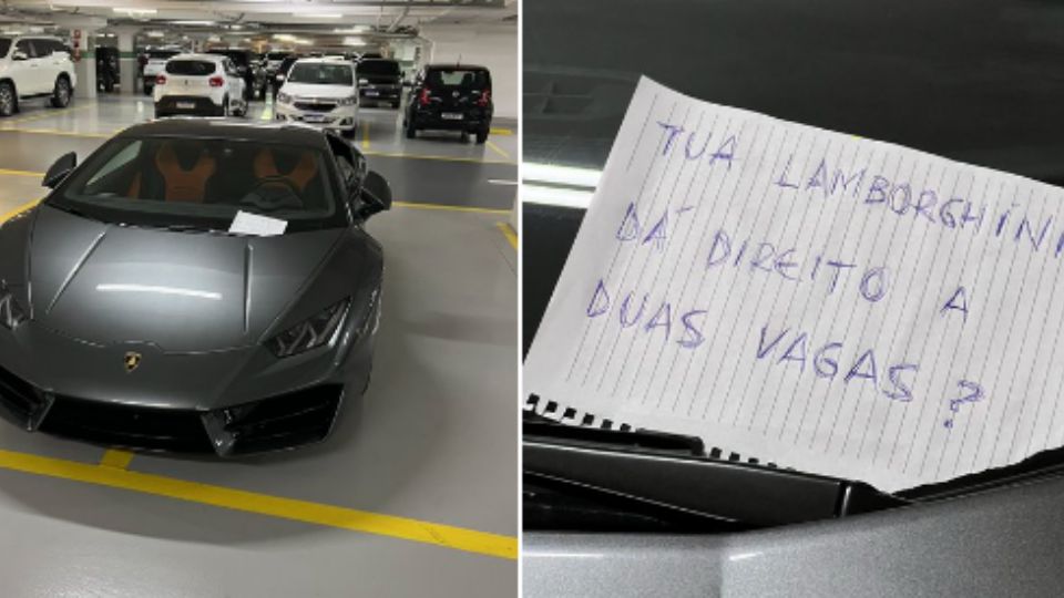Bilhete questiona duas vagas usadas para estacionar Lamborghini Huracán