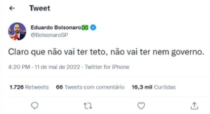 Eduardo Bolsonaro ameaça Lula: “Não vai ter nem governo”, disse após fala sobre “teto”