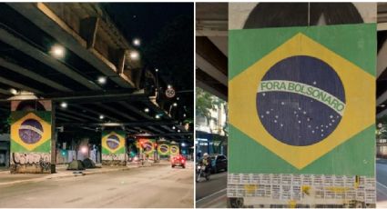 Colunas do Minhocão, em SP, amanhecem com bandeiras do Brasil e "Fora Bolsonaro"