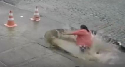 VÍDEO: Funcionária pública é “engolida” por cratera aberta em calçada no CE