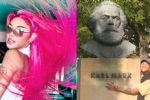 Pabllo Vittar posta foto abraçada com a estátua de Karl Marx