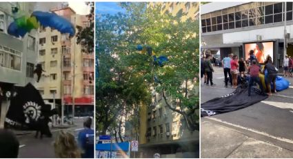 VÍDEOS: Paraquedistas caem em árvores, prédio e rua de Copacabana em ensaio do 7 de setembro