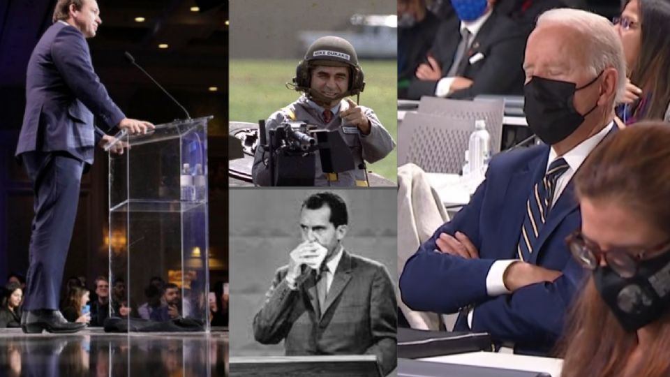 De Santis de botas, Dukakis afundado em um tanque, Nixon suando e Biden dorminhoco
