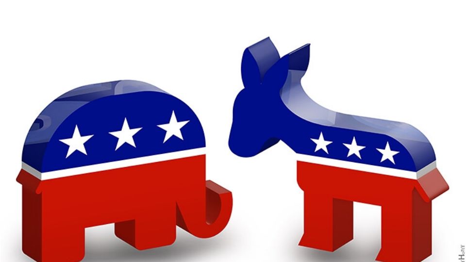 Partido Republicano é simbolizado pelo elefante e Democratas são simbolizados pelo Burro nas eleições dos EUA