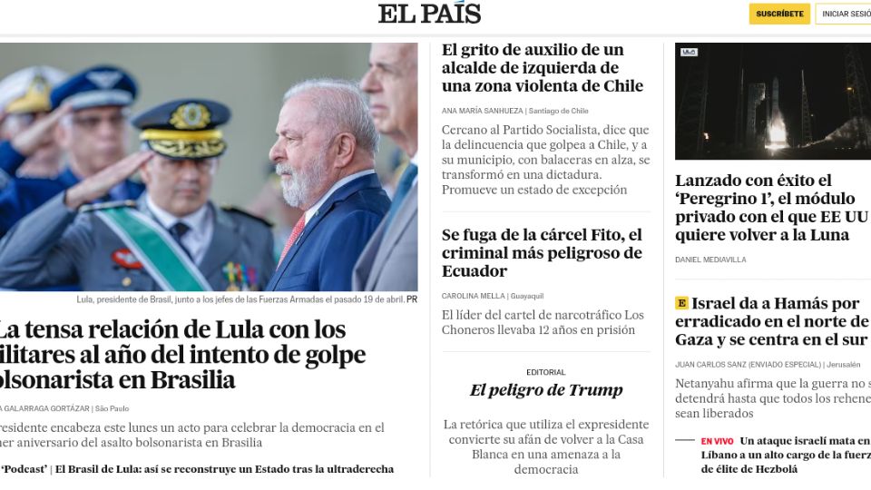 Capa do espanhol 'El País' dá destaque ao aniversário da tentativa de golpe frustrada