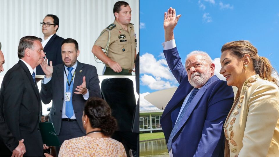 Jair Bolsonaro e Mauro Cid na última entrevista no Planalto e Lula com Janja na posse