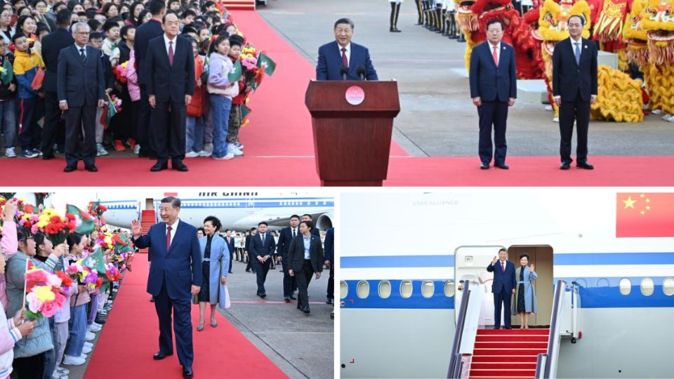 Presidente da China, Xi Jinping, chega a Macau com a primeira-dama.