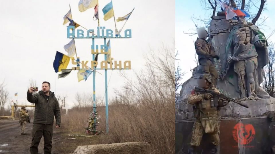 Zelensky gravou um vídeo diante de Avdiivka em dezembro de 2023; russos hastearam suas bandeiras na cova coletiva de soldados soviéticos que lutaram contra os nazistas na cidade em 1943