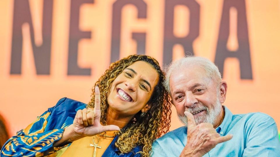 Lula e a ministra Anielle Franco durante o evento